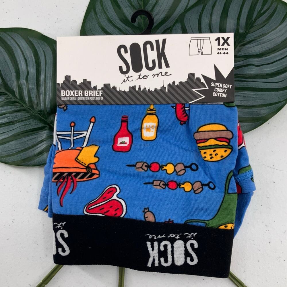 Sock It To Me Blue Yellow Steak Grilling Food BBQ Novelty Stretch Boxer Brief